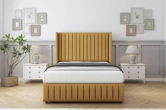 Comfort Beds Chester Plush Divan Base No Drawers - 54 Wingback-Footboard in Mustard | Size: King