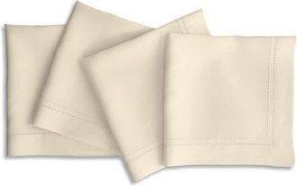 Solino Home Linen Dinner Napkins Set of 4, 20 x 20 Inch for Dining Table, Holiday and Everyday Table Decor - Linen Double Hemstitch in Ivory at