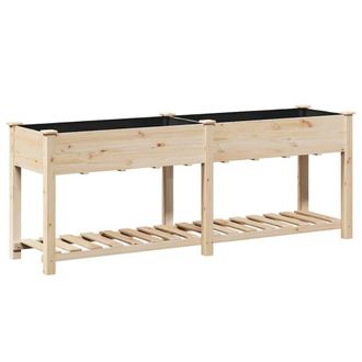 Berkfield Home Garden Planter with Shelf 203x53x76 cm Solid Wood Fir in Beige | Size: 203 x 53 x 76 cm