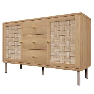 Urban Meuble Aparador roble con 2 puertas trenzadas y 3 cajones, 120x40x75cm