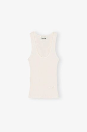 Ganni White Ivory Ribbed Tank Top - Size XS Organic Cotton