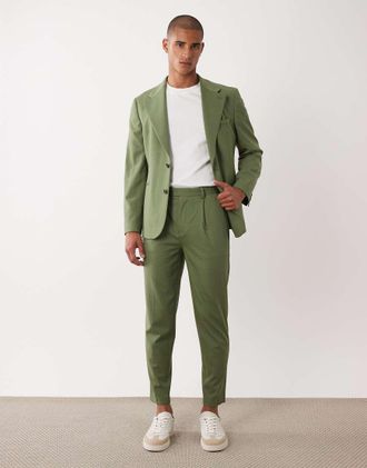 Asos Pantaloni da abito affusolati in 100% lana estiva verdi-Verde