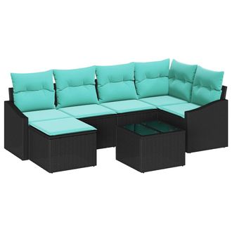vidaXL Juego De Sof&aacute; Con Coj&iacute;n 7 Pcs Negro Rat&aacute;n Sint&eacute;tico Vidaxl
