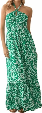 Skies Are Blue Clothing Floral Paisley Print Halter Neck Maxi Dress In Green