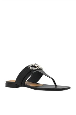 Ferragamo Womens Calfskin Riki Gancini Bit Thong Sandals In Black