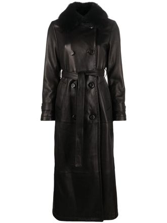 BLANCHA shearling-collar double-breasted coat - Black