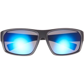 Hurley 64mm Mod Wrap Polarized Sunglasses in Matte Black/Blue at Nordstrom Rack