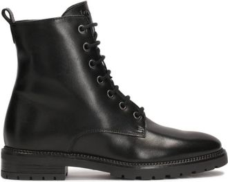 Kazar Zwarte laarzen met veters en rits - Dames - Veterlaarzen - Zwart - 40 EU - Leer - Schoenen