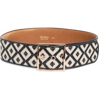 Max Mara Raffia Effect Wide Belt in Black at Nordstrom, Size Small