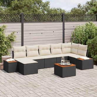 vidaXL Vidaxl - Conjunto De Sof&aacute; De Jard&iacute;n Con Coj&iacute;n 8 Pcs Negro Y Crema