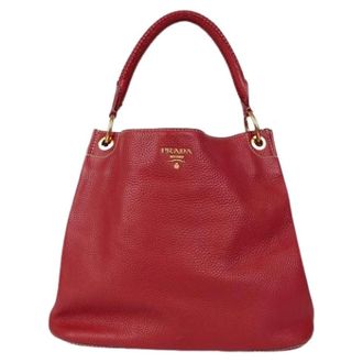Prada Pre-owned Handbags, female, Red, Size: ONE SIZE Pre-owned Vitello Hobo Shoulder Bag