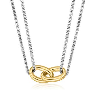 RS Pure by Ross-Simons Italian 18kt Gold Over Sterling and Sterling Silver Interlocking Oval Necklace