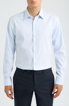 Nordstrom Trim Fit Pinstripe Premium Non-Iron Cotton Dress Shirt in Blue- White Alfie Stripe at Nordstrom, Size 17.5