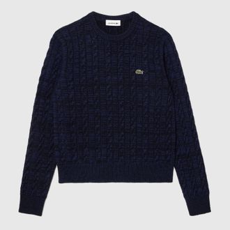Lacoste Dames Lacoste kabelgebreide sweater in marineblauw