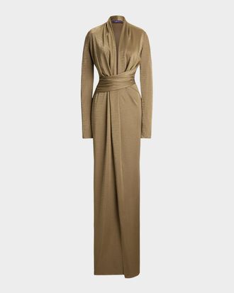 Ralph Lauren Collection Ashten Metallic Jersey Evening Dress