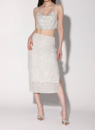 Walter Baker Crista Sequin Side Slit Midi Skirt In Ice
