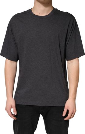 Dolce & Gabbana Dark Grey Cotton Crewneck Short Mens Sleeve