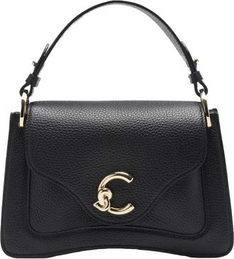 Coccinelle Zwarte leren crossbody tas met logodetail - Dames - Handtassen - Zwart - ONE Size - Leer - Tassen