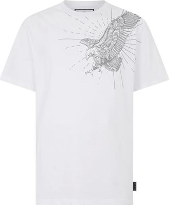 Philipp Plein Tops, Heren, Wit, M, Katoen, Round Neck T-Shirt Eagle Stones