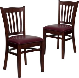 Flash Furniture 2 Pk. Mahogany Finished Vertical Slat Back Wooden Chair - Burdy Vinyl Seat