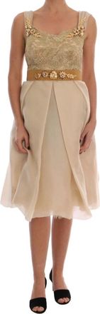 Dolce & Gabbana Gouden Zijden Jurk met Kristallen - Dames - Casual kleedjes - Geel - L - Katoen - Kleedjes