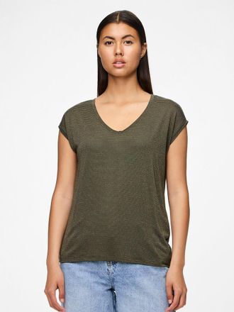 Pieces T-shirt met fijne metallic strepen