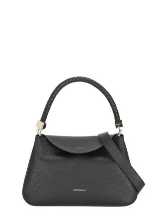 Coccinelle Small Leather Shoulder Bag with Woven Handle and Magnetic Closure