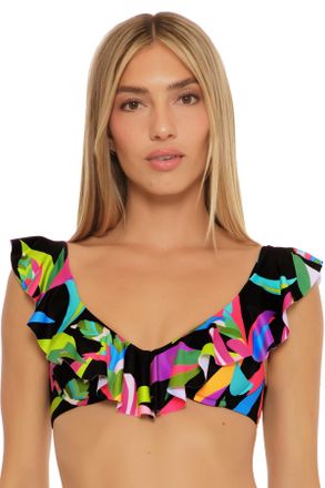 Trina Turk Womens Birds of Paradise Underwire Ruffle Bikini Top, Floral Print, Adjustable, Tie Back, Swimwear Separates, Multicolor, 6