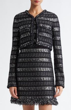 Giambattista Valli Sequin & Metallic Tweed Crop Jacket in Black/Silver at Nordstrom Rack, Size 2 Us / 38 It