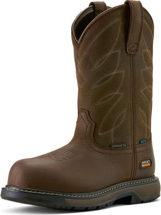 Ariat Womens Riveter Pull-On Waterproof Composite Toe Work Boots in Dark Brown, B Medium Width, Size 4.5, by Ariat