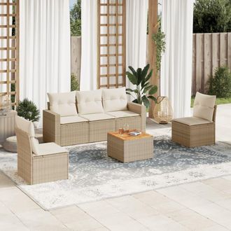 vidaXL Vidaxl - Juego De Sof&aacute;s Jard&iacute;n Con Cojines 6 Pzas Rat&aacute;n Sint&eacute;tico Beige
