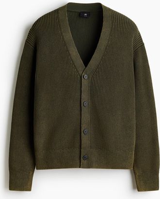 H&M Gerippter Baumwollcardigan in Relaxed Fit - Green