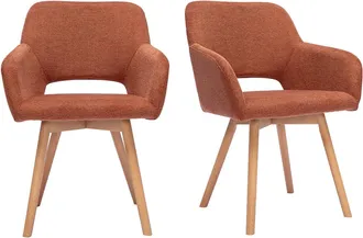 Miliboo Sillas De Tela Con Efecto Terciopelo Texturizado Color Tierra Quemada Y Madera Clara (juego De 2) Laurette