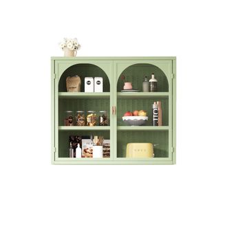STILVORA Armario De Pared Con 2 Puertas De Cristal Y 3 Niveles, Estante Desmontable, Patr&oacute;n Trenzado, Estilo Moderno, Metal, 70 Cm, Verde