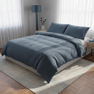 KASANOVA Parure copripiumino matrimoniale blu jersey melange