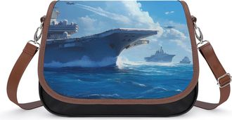 Generic Military USS Ship Fight Jets Crossbody Bag Womens Handbag PU Message Bags Shoulder Purse with Adjustable Strap