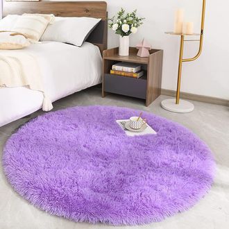 OEM Alfombra Redonda De Pelo Largo Ultrasuave De 150 &times; 150 Cm, Color Rosa, Ideal Para Sal&oacute;n O Dormitorio Infantil