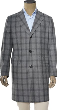 Kiton Windowpane Wool Button Down Overcoat