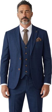 TruClothing Mens Blue Grey Check 3 Piece Tailored Fit Suit - IM53