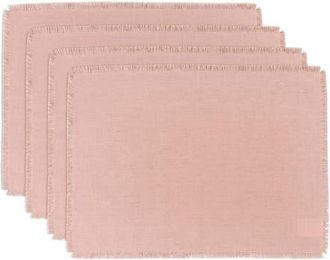 Solino Home Linen Placemats Set of 4, 14 x 19 Inch for Dining Table, Holiday and Everyday Table Decor - Fringe in Misty Pink at Nordstrom, Size Medium