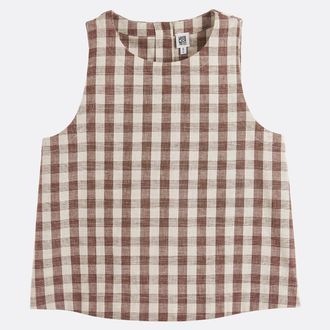 La Redoute Collections Mouwloze top met ruitjesprint in katoen en linnen