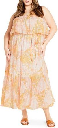 City Chic Pia Floral Strapless Maxi Dress in Sunkissed at Nordstrom Rack, Size Xxl/24W