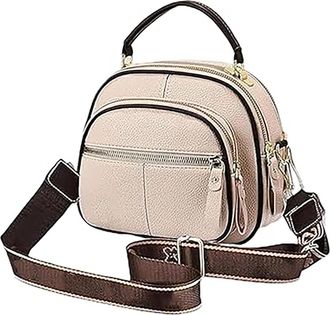 Generic Classic Multifunctional Compartments Adjustable Wide Shoulder Strap Leather Crossbody Bag,Crossbody Bag (light khaki)