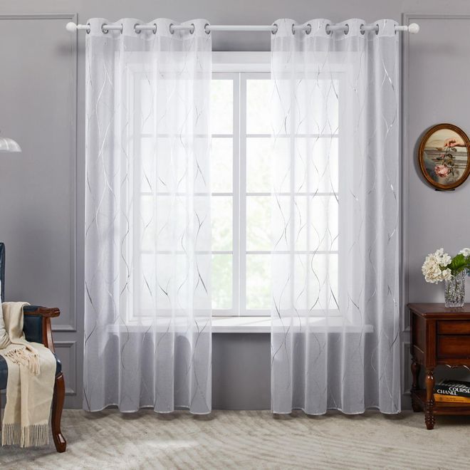 Produktbild von Hiseng Voile Vorhänge Mit Ösen 2er Set - Boho Gardinen Mit Pilz-Druck 132x160cm