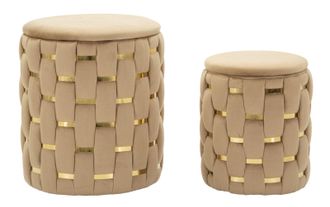 Mauro Ferretti Puff Con Almacenamiento Shanty Dorado Set De 2 Piezas Cm &Oslash; 37x42-28x35