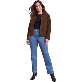 Jessica London Downtown Suede Jacket With Mandarin Collar in Rich Brown at Nordstrom, Size 18