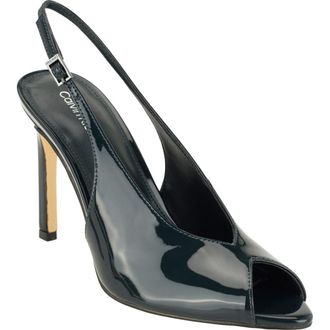 Calvin Klein Dorris Faux Leather Peep Toe Pump in Dark Green Patent at Nordstrom, Size 8.5