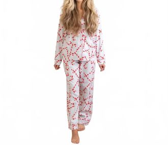 8 Oak Lane Candy Cane Stripe Flannel Pajama Set In Pink/white
