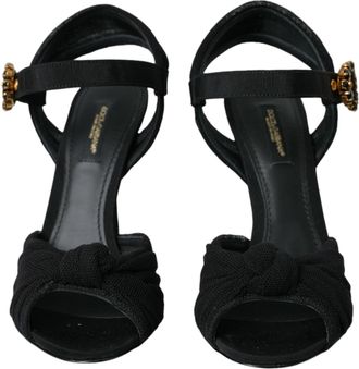 Dolce & Gabbana Black Suede Embellished Heels Sandals Womens Shoes