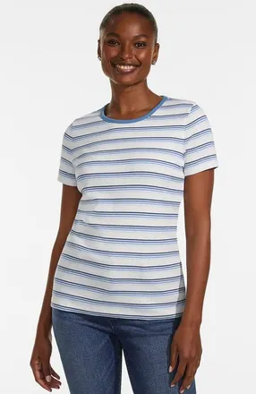 Lands End Cotton Rib T-shirt in Ivory/teal Blue Multi Stripe at Nordstrom, Size X-Large